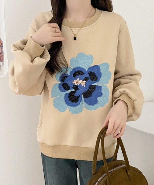 セール】 ハーフジップ刺繍裏毛スウェット（オフホワイト