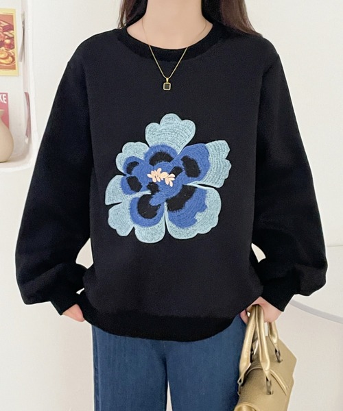 ABITOKYO トレーナー スウェット 花柄刺繍裏起毛スウェットプル
