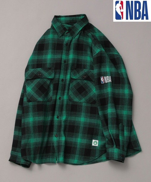 NBAチームロゴ総柄ボタンシャツ NBA シャツ 「NBA」刺繍チェックネルシャツ メンズ レディース