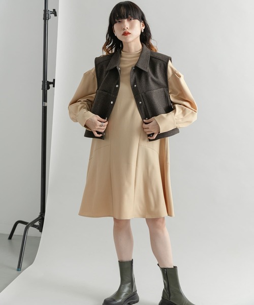 KBF（ケービーエフ） ワンピース タックスリーブミニワンピース