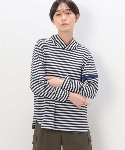 tシャツ シルケット天竺ボーダー フード付きプルオーバー レディース