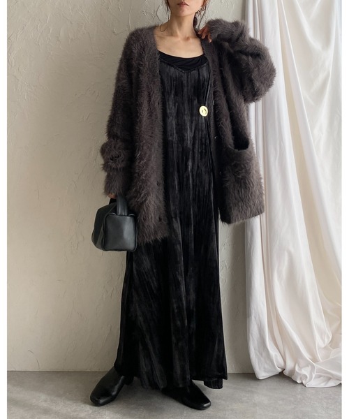 She's Closet ワンピース 金ボタンブローチ付き総柄ロング丈 She's Closet ワンピース 金ボタンブローチ付き総柄ロング丈