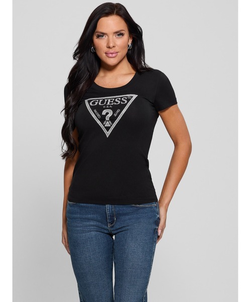 GUESS tシャツ ECO Shiny Signature Triangle Tee 半袖 ロゴT