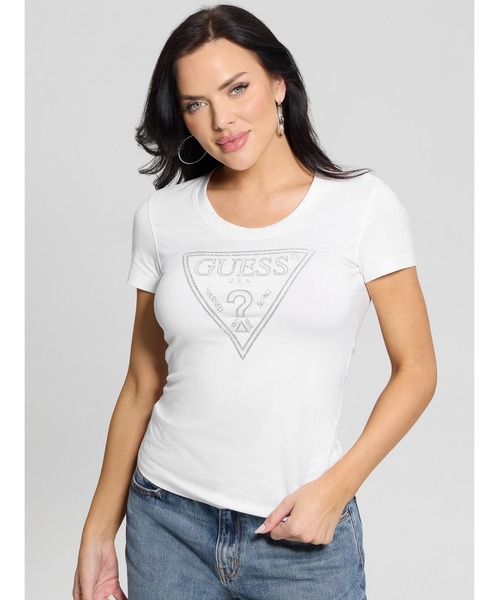 GUESS tシャツ ECO Shiny Signature Triangle Tee 半袖 ロゴT