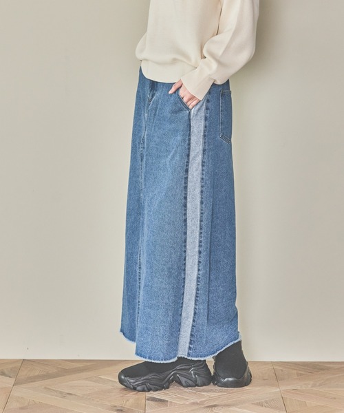  jeans 総柄　デニムスカート LAKOLE デニムスカート サイドラインデニムスカート / 290711
