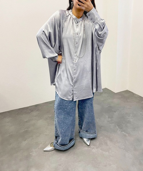 ブラウス シャツ クラッシュサテンオーバーサイズブラウス レディース