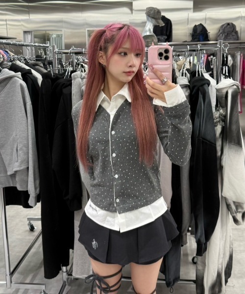カーディガン 「FANCY CLUB」FRILL SHIRT LAYERED CARDIGAN / 「ファンシークラブ」フリル長袖シャツレイヤードドッ
