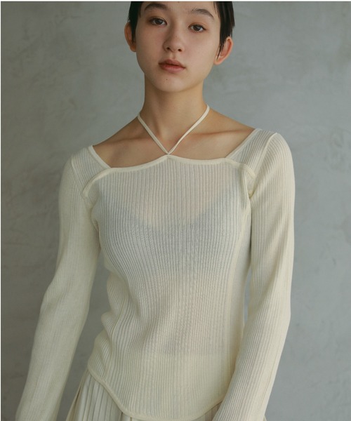 tシャツ 「OC」オーガニックコットンスクエアホルターニットトップス レディース