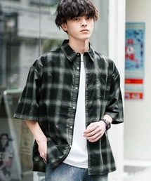 シャツ オーバーサイズ 無地/チェック柄/ストライプ柄レギュラーカラー半袖シャツ メンズ レディース｜ZOZOTOWN Yahoo!店