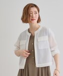 ブルゾン アウター 麻調ノーカラーシアーブルゾ...の詳細画像1