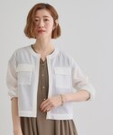 ブルゾン アウター 麻調ノーカラーシアーブルゾ...の詳細画像2