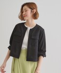 ブルゾン アウター 麻調ノーカラーシアーブルゾ...の詳細画像5