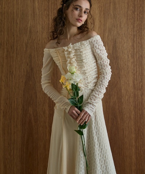 ERADIE ワンピース ドレス ERADIE ワンピース Chemical lace satin shirt dress ケミカル