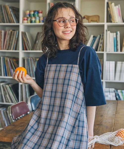 ワンピース ヴィンテージライク チェック柄 バックリボン キャミ