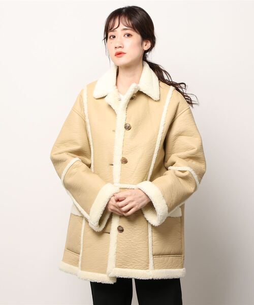 ベージュ ウール オーバーサイズジャケット THE FLAGSHIP】ウール混 フラノジャケット（テーラードジャケット