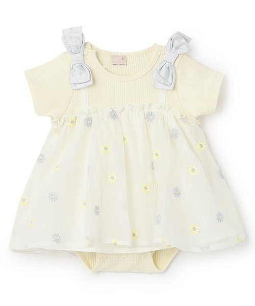 petit main ベビー服 ロンパース 「リンク」花刺しゅう半袖ワンピース