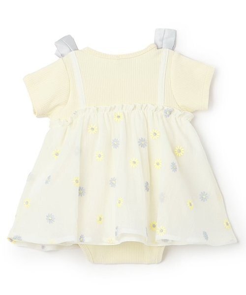 petit main ベビー服 ロンパース 「リンク」花刺しゅう半袖ワンピース
