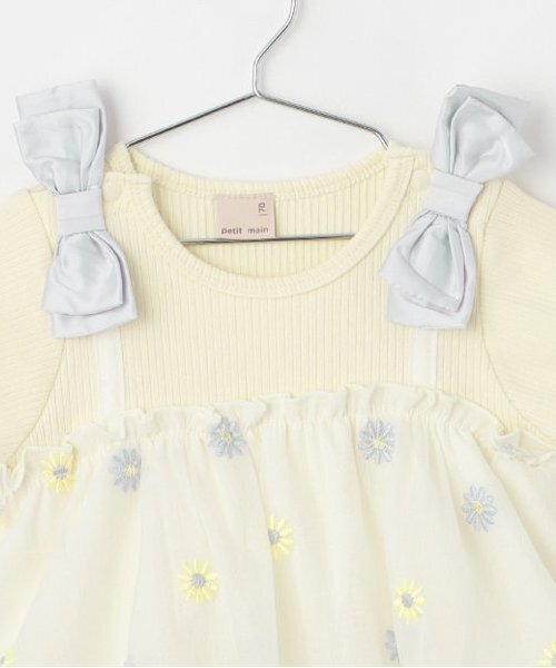 petit main ベビー服 ロンパース 「リンク」花刺しゅう半袖ワンピース