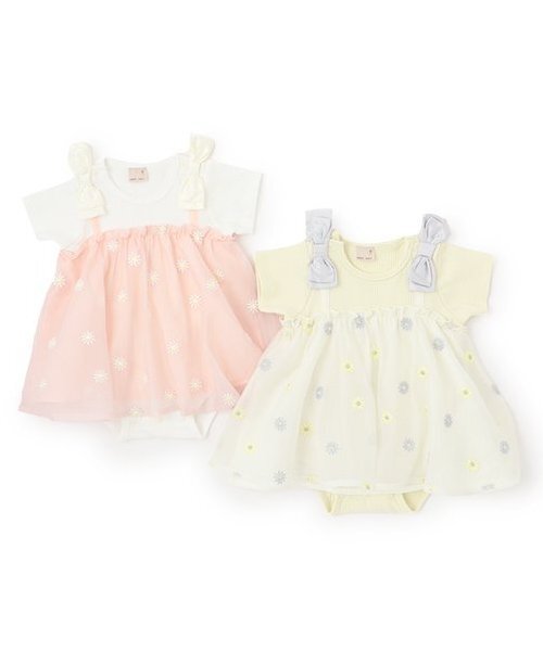 petit main ベビー服 ロンパース 「リンク」花刺しゅう半袖ワンピース