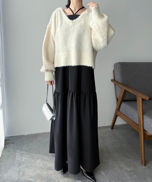 RANAN（ラナン） ワンピース シャギーニット×キャミワンピースセット