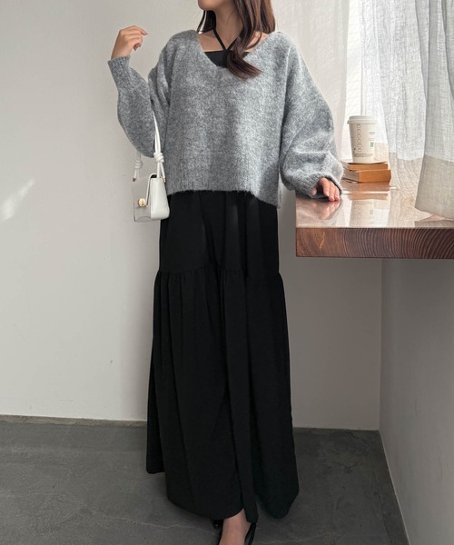 RANAN（ラナン） ワンピース シャギーニット×キャミワンピースセット