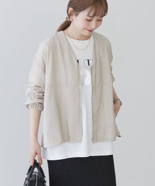 「AMERICAN HOLIC」 ジップアップブルゾン L ライトベージュ レディース
