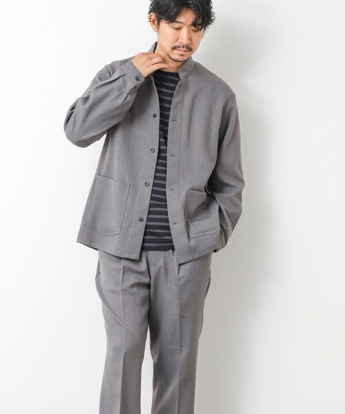 【美品】sasquatchfabrix ノーカラー ジャケット ブルゾン グレー AOYAMA 【洋服の青山】ノーカラ―ジャケット レディース グレー 春夏