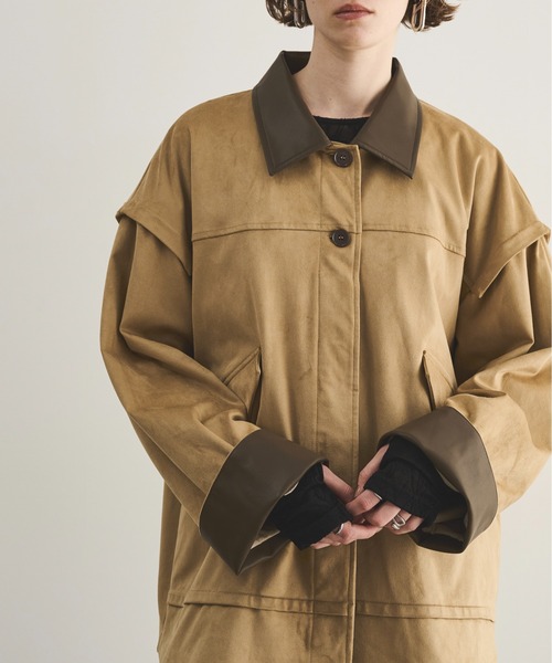 LOSCa カバーオール 合革襟配色フェイクスエードジャケット レディース