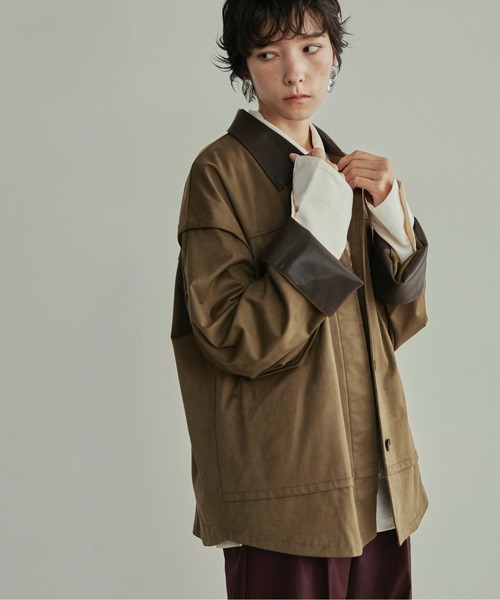 LOSCa カバーオール 合革襟配色フェイクスエードジャケット レディース