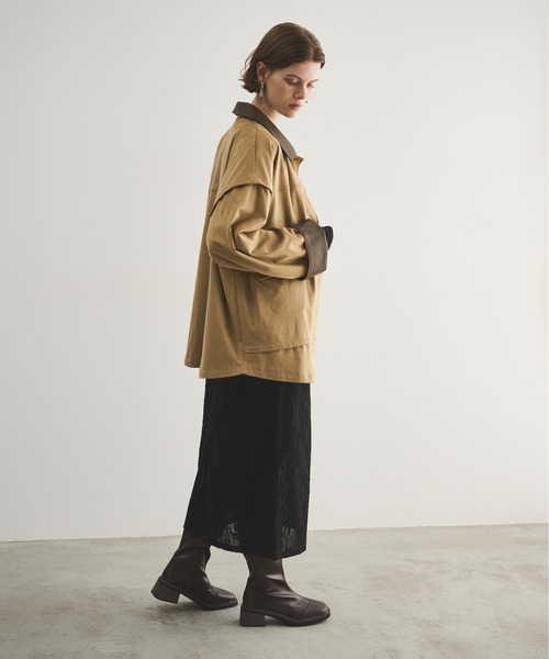 LOSCa カバーオール 合革襟配色フェイクスエードジャケット レディース