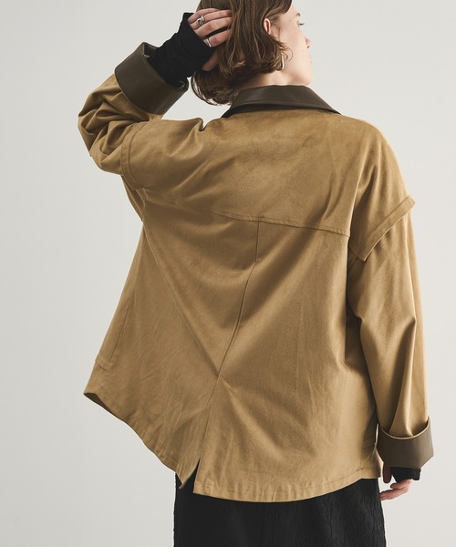 LOSCa カバーオール 合革襟配色フェイクスエードジャケット レディース