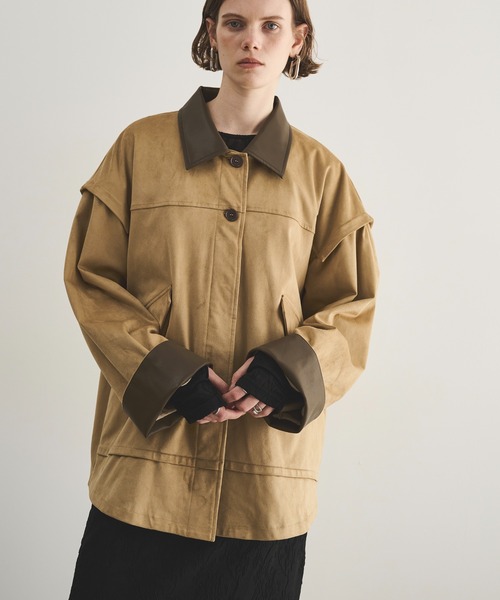 LOSCa カバーオール 合革襟配色フェイクスエードジャケット レディース