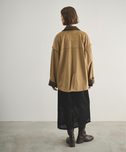 LOSCa カバーオール 合革襟配色フェイクスエードジャケット レディース
