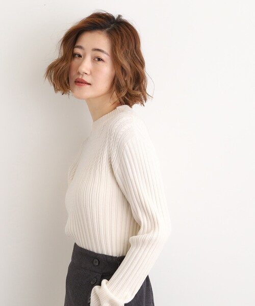 grove（グローブ） ニット セーター 「毛玉軽減／洗える」ミニケーブル