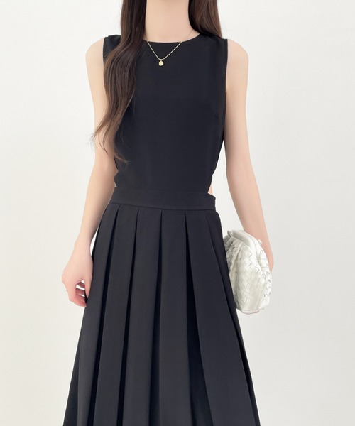 「ECLIN」 ノースリーブワンピース M チャコールグレー レディース_画像3