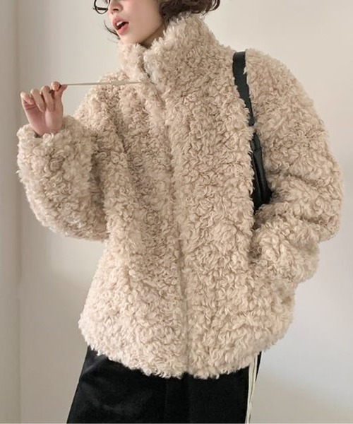 美品⭐︎フレームワーク　プードルファー　ノーカラージャケット　38 ジャケット ノーカラージャケット プードルファー ジップアップボア