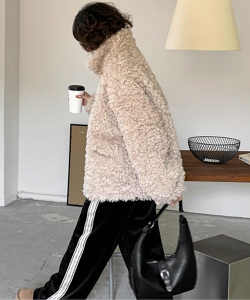 美品 シップス プードル ファー ボンディング ブルゾン ノーカラー ベージュ セール】 プードル ファー ボンディング ブルゾン （その他アウター