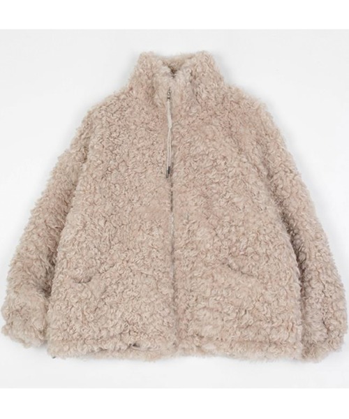 ジャケット ノーカラージャケット プードルファー ジップアップボア