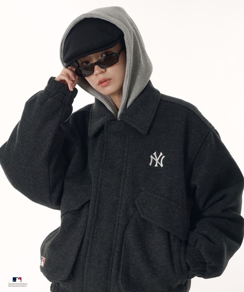 Perushu ブルゾン アウター × MLB ウールブレンドダブルポケット