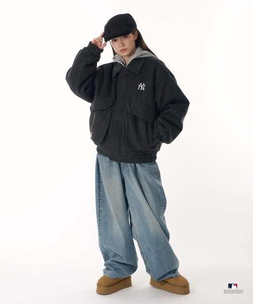 Perushu ブルゾン アウター × MLB ウールブレンドダブルポケット