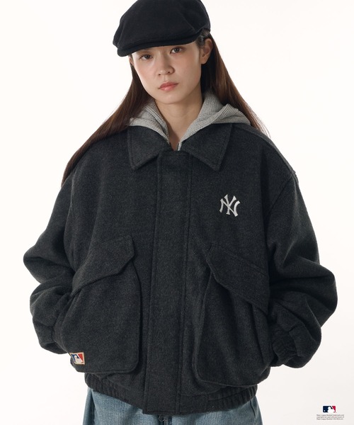 Perushu ブルゾン アウター × MLB ウールブレンドダブルポケット