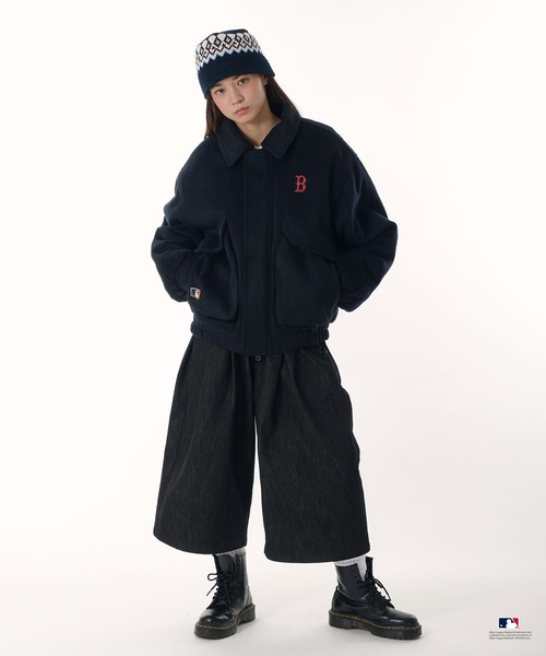 Perushu ブルゾン アウター × MLB ウールブレンドダブルポケット