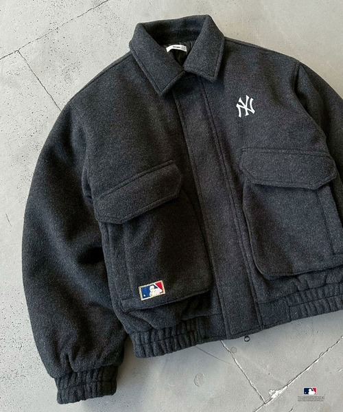 Perushu ブルゾン アウター × MLB ウールブレンドダブルポケット