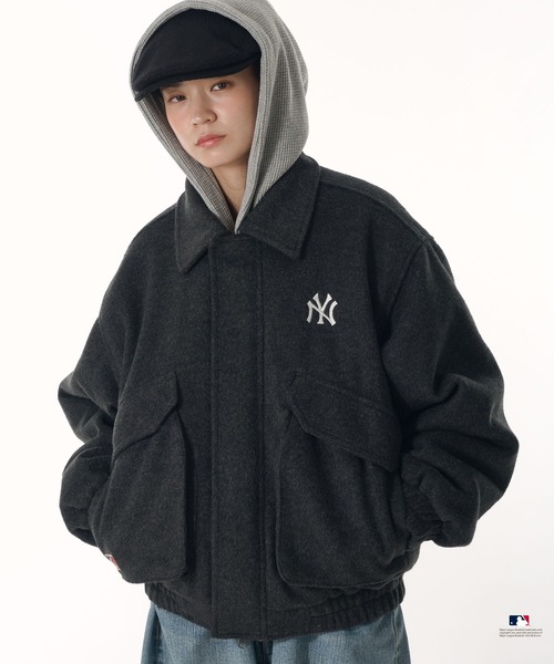 Perushu ブルゾン アウター × MLB ウールブレンドダブルポケット