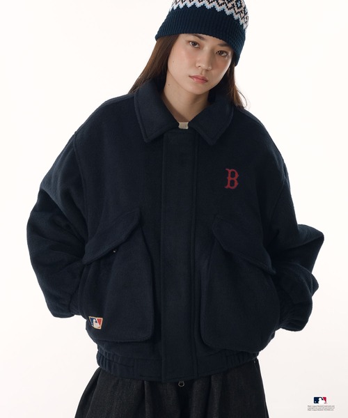 Perushu ブルゾン アウター × MLB ウールブレンドダブルポケット