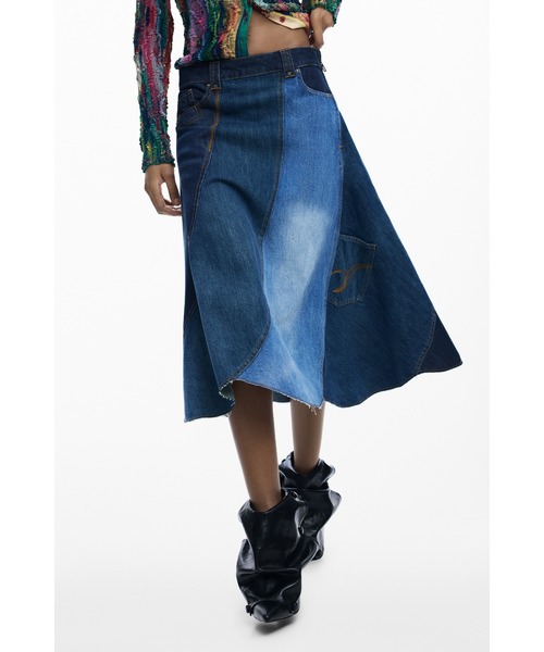 Desigual（デシグアル） デニムスカート デニムパッチボリュームミディ
