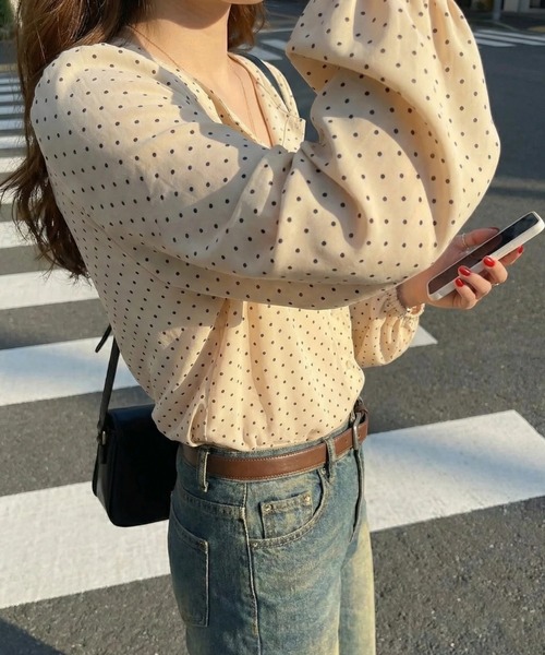 cammie ブラウス シャツ ドット柄ブラウス レディース : ZOZOTOWN 