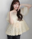 ブラウス シャツ 半袖 フラワーモチーフチュー...の詳細画像1