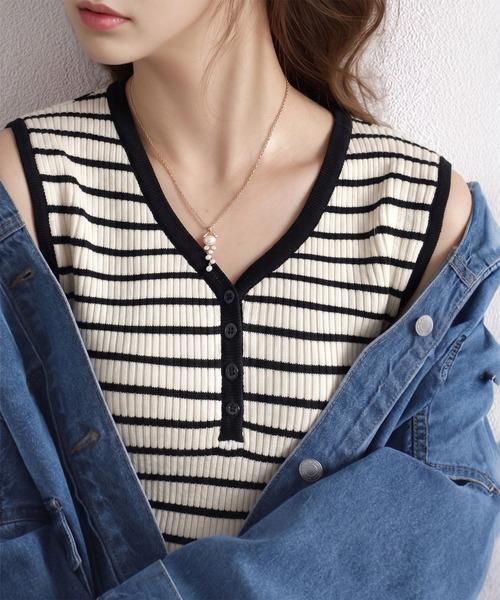 プチバトー　ボーダー ニット ノースリーブ トップス 新品 PETIT BATEAU（プチバトー） ボーダー柄ノースリーブトップス M ブルー