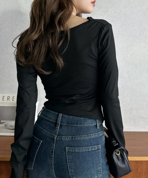 Eclat one tシャツ 「Eclat one」ドレープネック アシンメトリー 長袖